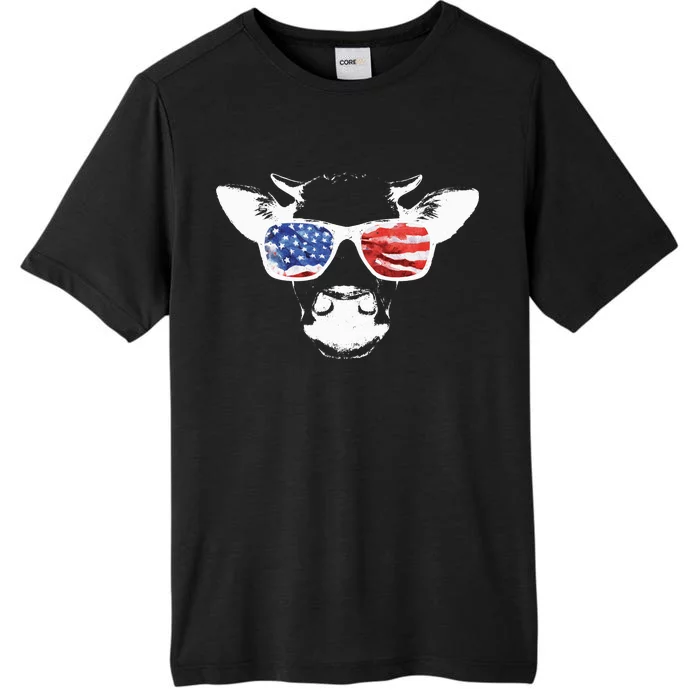 Patriotic Cow USA Flag Sunglasses ChromaSoft Performance T-Shirt