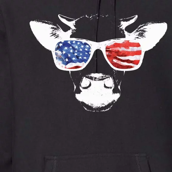 Patriotic Cow USA Flag Sunglasses Premium Hoodie