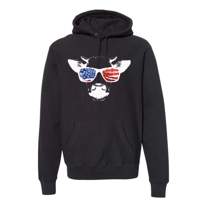 Patriotic Cow USA Flag Sunglasses Premium Hoodie