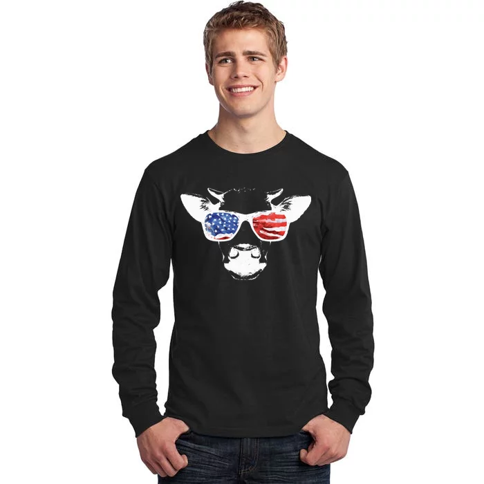 Patriotic Cow USA Flag Sunglasses Tall Long Sleeve T-Shirt