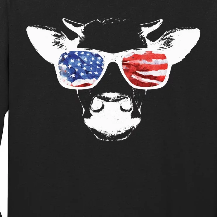 Patriotic Cow USA Flag Sunglasses Tall Long Sleeve T-Shirt