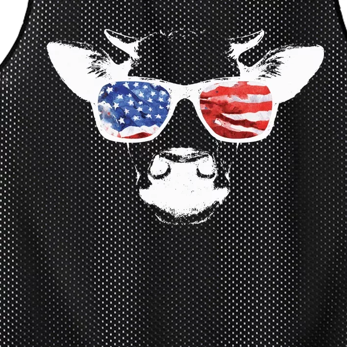 Patriotic Cow USA Flag Sunglasses Mesh Reversible Basketball Jersey Tank