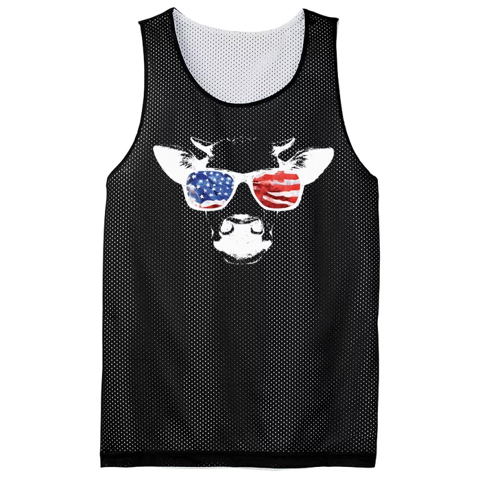 Patriotic Cow USA Flag Sunglasses Mesh Reversible Basketball Jersey Tank