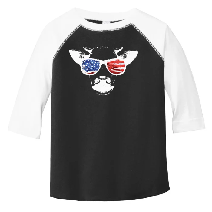 Patriotic Cow USA Flag Sunglasses Toddler Fine Jersey T-Shirt