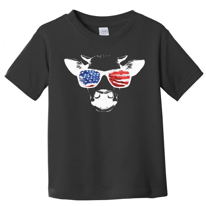 Patriotic Cow USA Flag Sunglasses Toddler T-Shirt