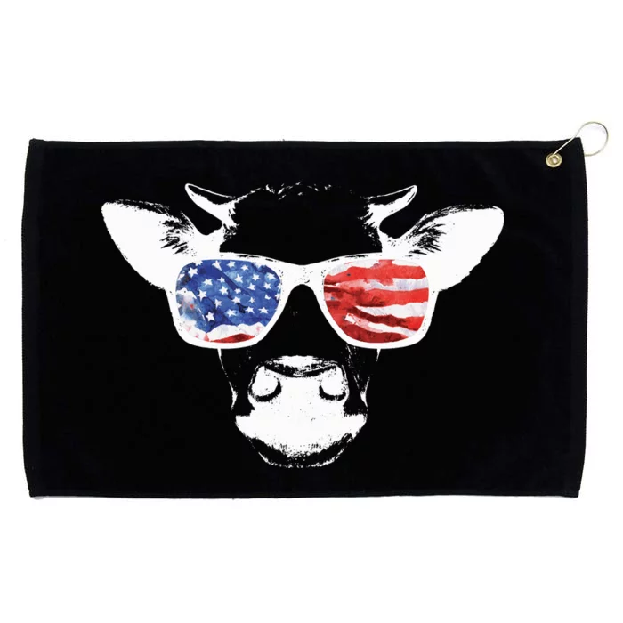 Patriotic Cow USA Flag Sunglasses Grommeted Golf Towel