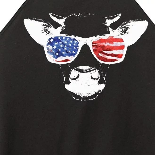 Patriotic Cow USA Flag Sunglasses Women’s Perfect Tri Rocker Tank