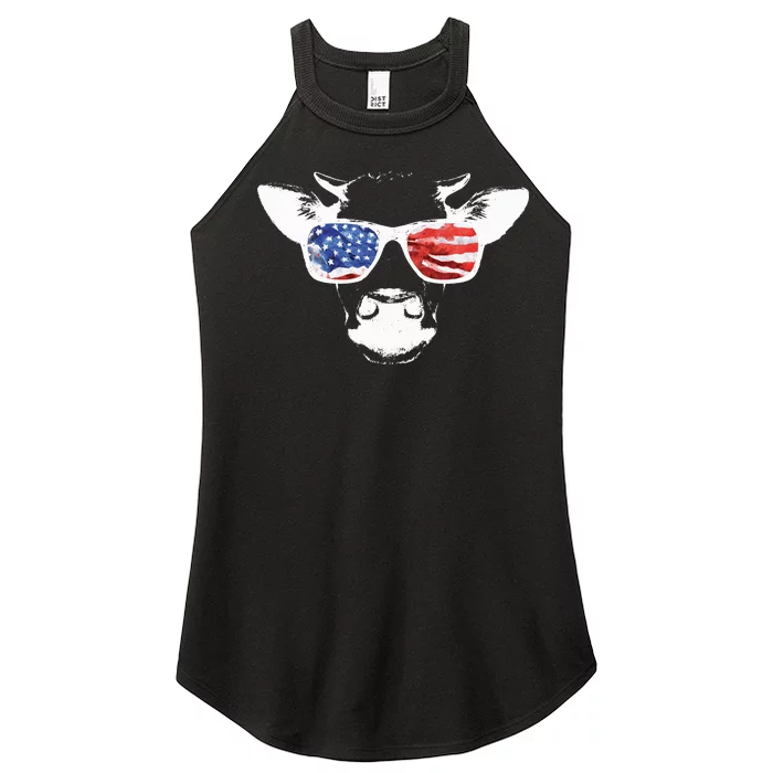 Patriotic Cow USA Flag Sunglasses Women’s Perfect Tri Rocker Tank