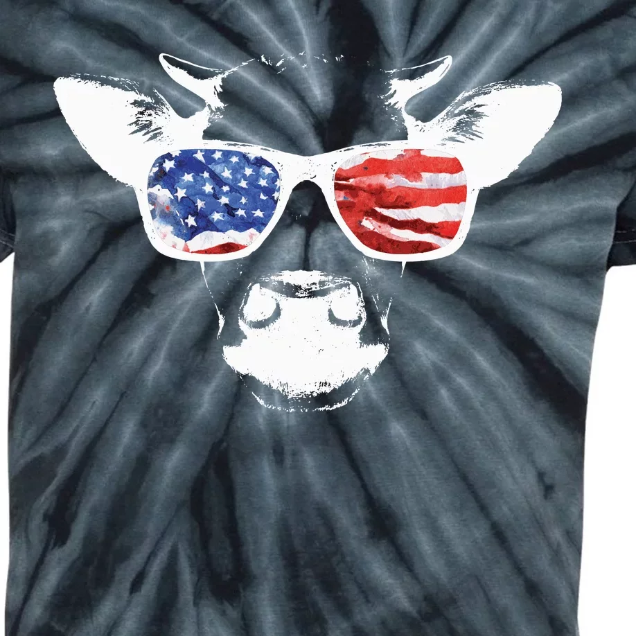 Patriotic Cow USA Flag Sunglasses Kids Tie-Dye T-Shirt