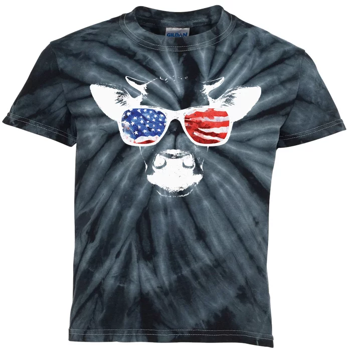 Patriotic Cow USA Flag Sunglasses Kids Tie-Dye T-Shirt