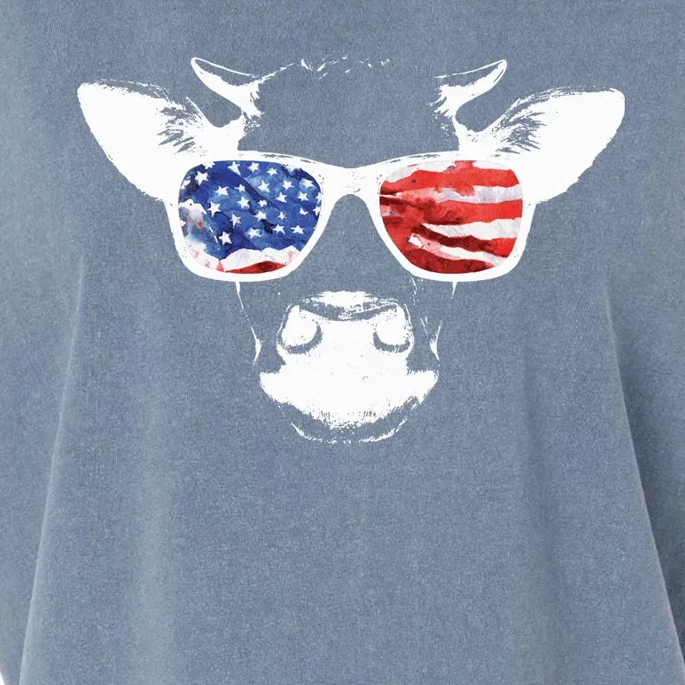 Patriotic Cow USA Flag Sunglasses Garment-Dyed Women's Muscle Tee