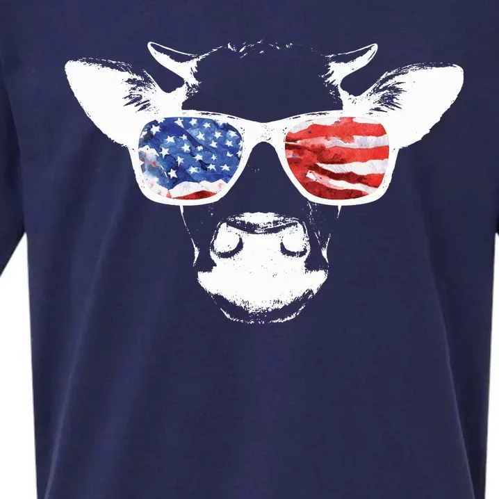 Patriotic Cow USA Flag Sunglasses Sueded Cloud Jersey T-Shirt