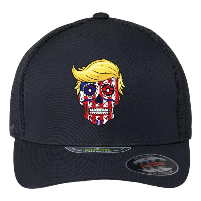 Patriotic Donald Trump Sugar Skull Flexfit Unipanel Trucker Cap