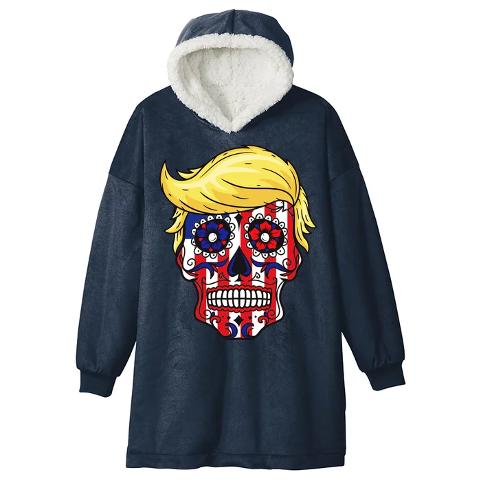 Patriotic Donald Trump Sugar Skull Hooded Wearable Blanket