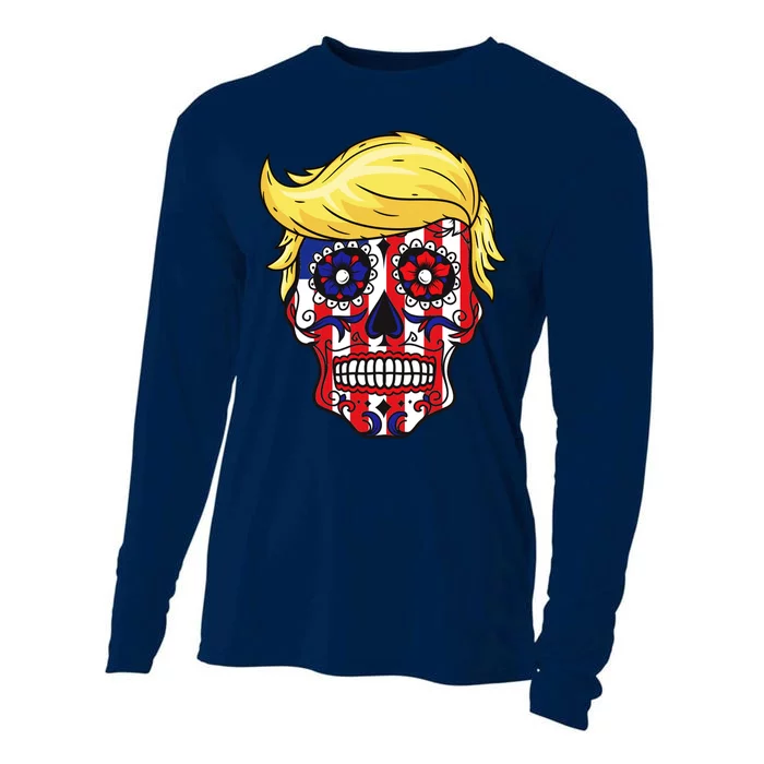 Patriotic Donald Trump Sugar Skull Cooling Performance Long Sleeve Crew