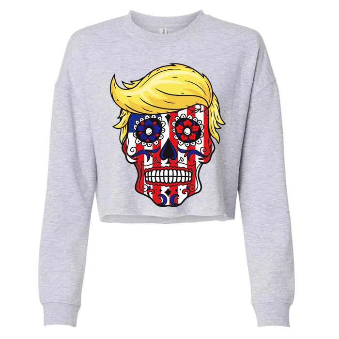 Patriotic Donald Trump Sugar Skull Cropped Pullover Crew