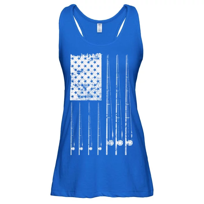 Patriotic Fishing American Flag Ladies Essential Flowy Tank