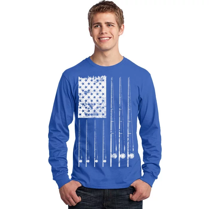 Patriotic Fishing American Flag Tall Long Sleeve T-Shirt