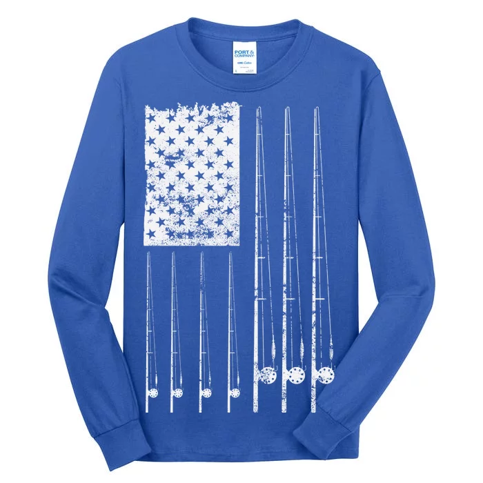 Patriotic Fishing American Flag Tall Long Sleeve T-Shirt