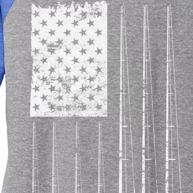 Patriotic Fishing American Flag Women's Tri-Blend 3/4-Sleeve Raglan Shirt