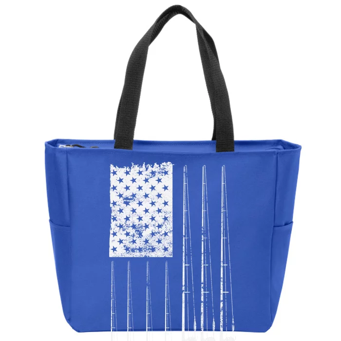 Patriotic Fishing American Flag Zip Tote Bag