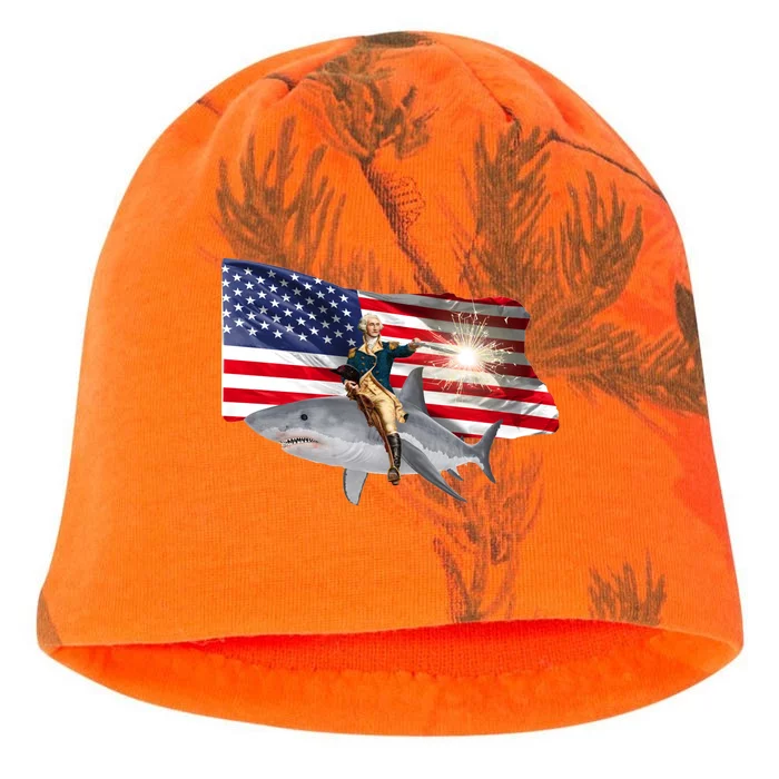 Patriotic George Washington On A Shark Kati - Camo Knit Beanie