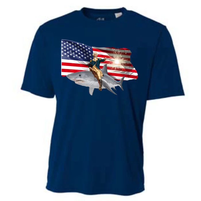 Patriotic George Washington On A Shark Cooling Performance Crew T-Shirt