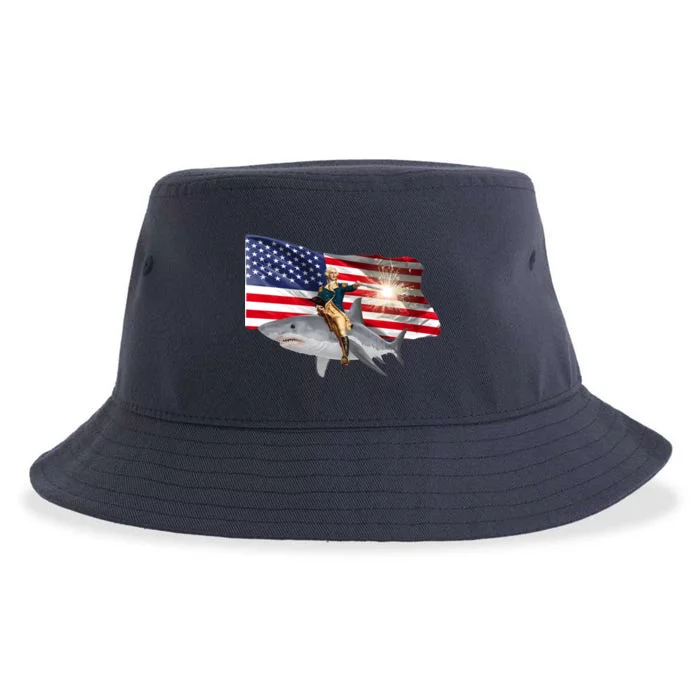 Patriotic George Washington On A Shark Sustainable Bucket Hat