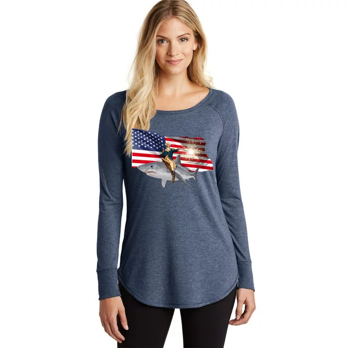 Patriotic George Washington On A Shark Women's Perfect Tri Tunic Long Sleeve Shirt