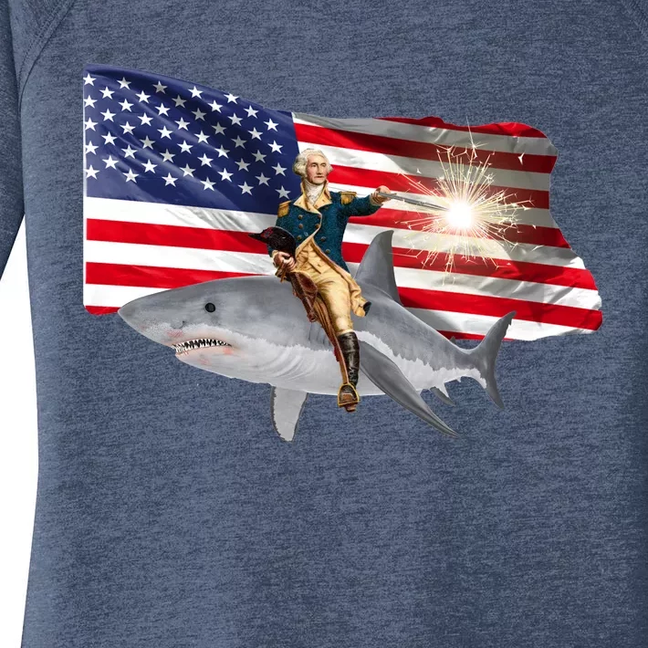 Patriotic George Washington On A Shark Women's Perfect Tri Tunic Long Sleeve Shirt