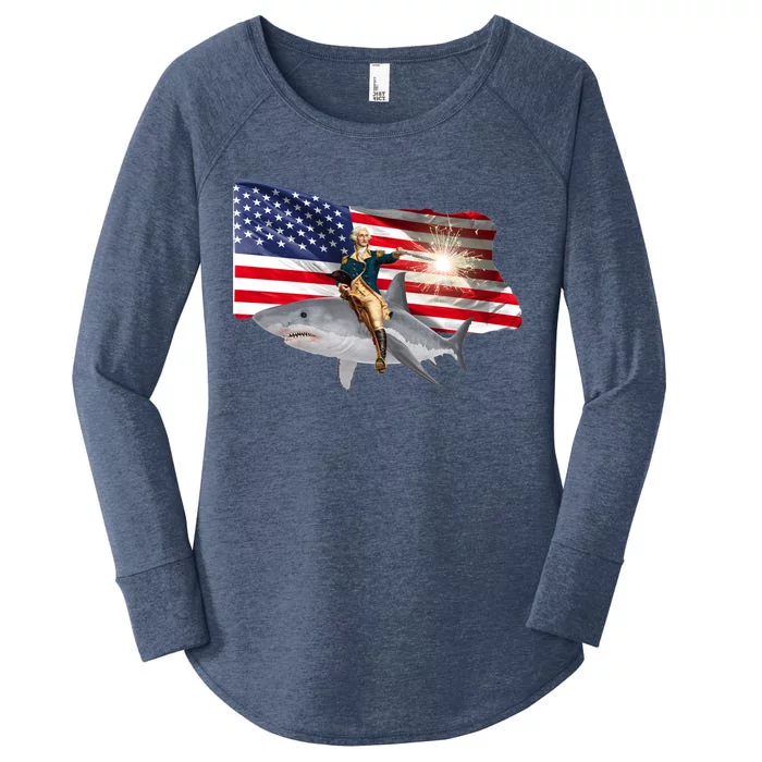 Patriotic George Washington On A Shark Women's Perfect Tri Tunic Long Sleeve Shirt