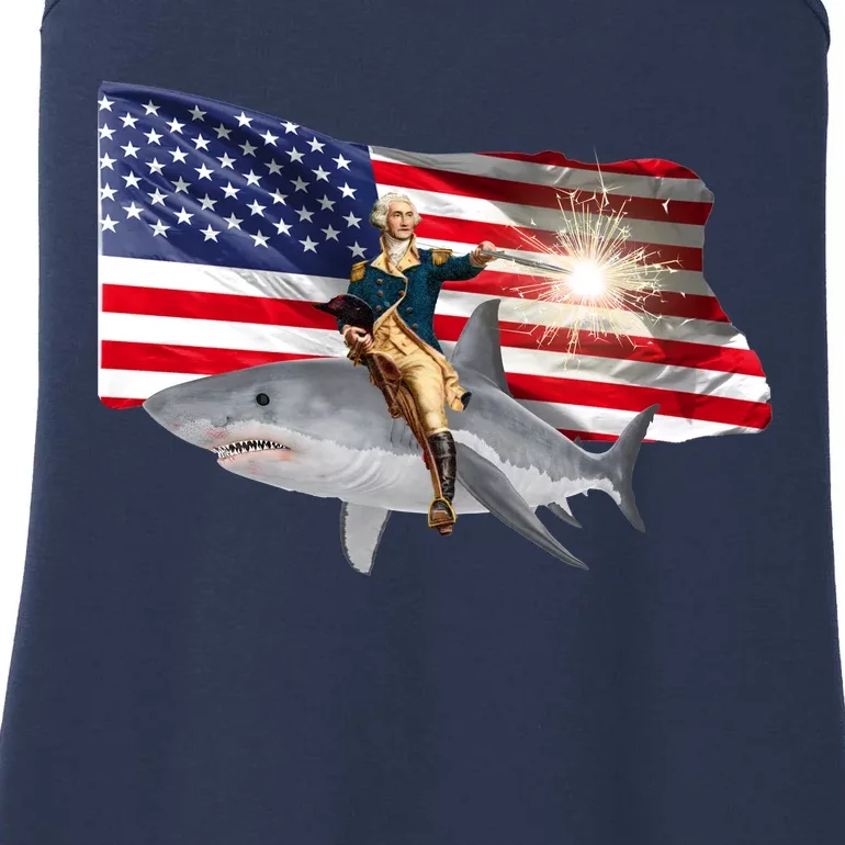 Patriotic George Washington On A Shark Ladies Essential Tank