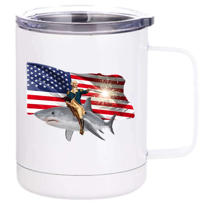 Patriotic George Washington On A Shark Front & Back 12oz Stainless Steel Tumbler Cup