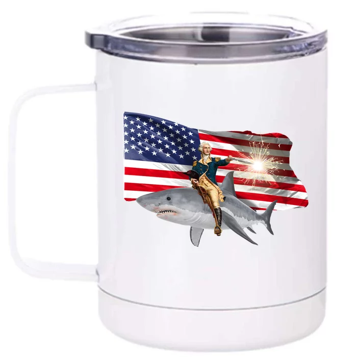 Patriotic George Washington On A Shark Front & Back 12oz Stainless Steel Tumbler Cup