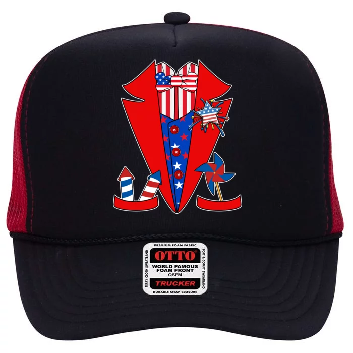 Patriotic Independence Day Tuxedo High Crown Mesh Trucker Hat