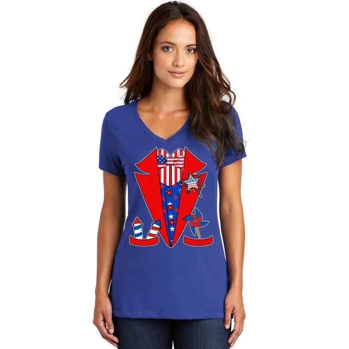 Patriotic Independence Day Tuxedo Women's V-Neck T-Shirt