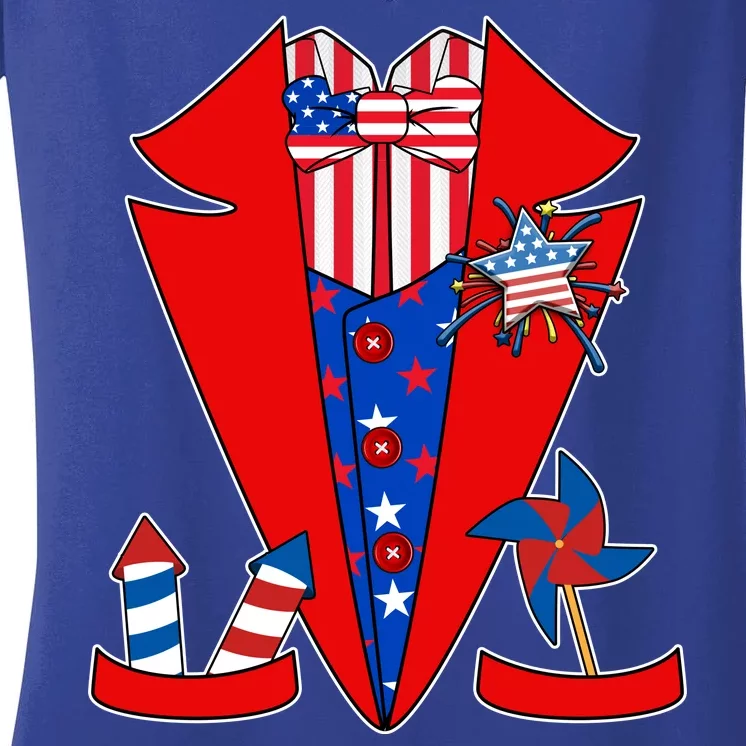 Patriotic Independence Day Tuxedo Women's V-Neck T-Shirt