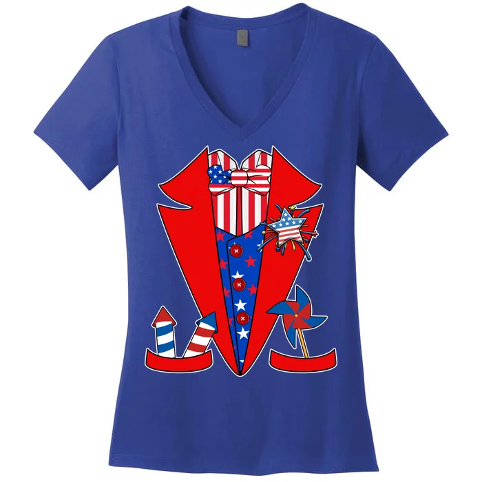 Patriotic Independence Day Tuxedo Women's V-Neck T-Shirt