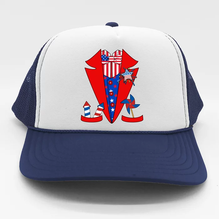 Patriotic Independence Day Tuxedo Trucker Hat