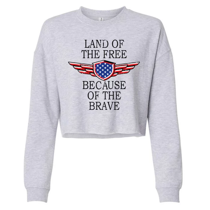 Patriotic Land Of The Free Because Of The Brave Cropped Pullover Crew