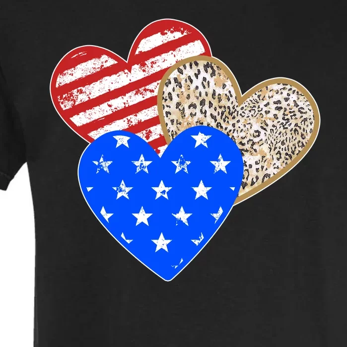 Patriotic Leopard Print Stars And Stripes Hearts Garment-Dyed Heavyweight T-Shirt