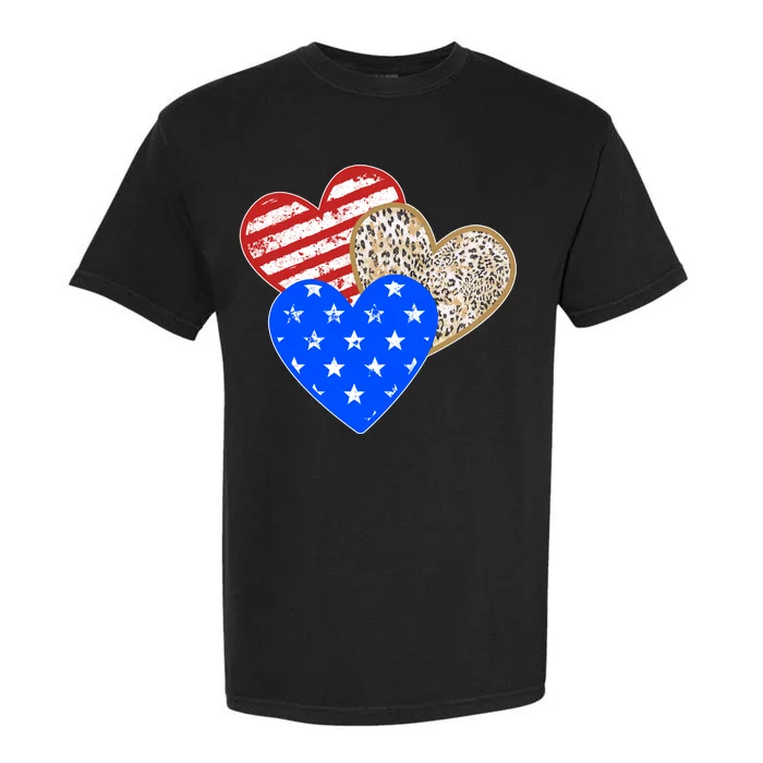 Patriotic Leopard Print Stars And Stripes Hearts Garment-Dyed Heavyweight T-Shirt