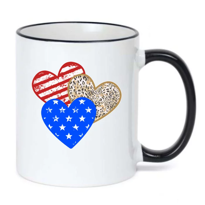 Patriotic Leopard Print Stars And Stripes Hearts Black Color Changing Mug