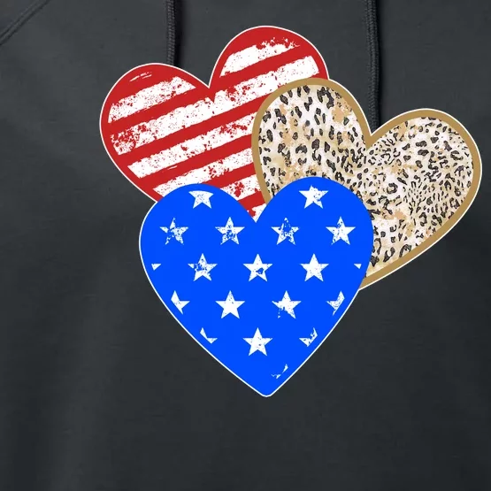 Patriotic Leopard Print Stars And Stripes Hearts Performance Fleece Hoodie