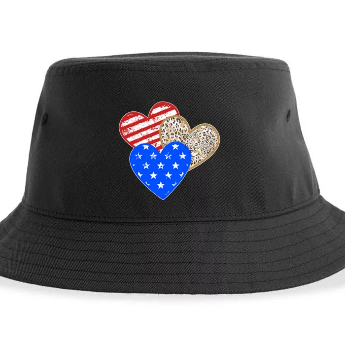 Patriotic Leopard Print Stars And Stripes Hearts Sustainable Bucket Hat