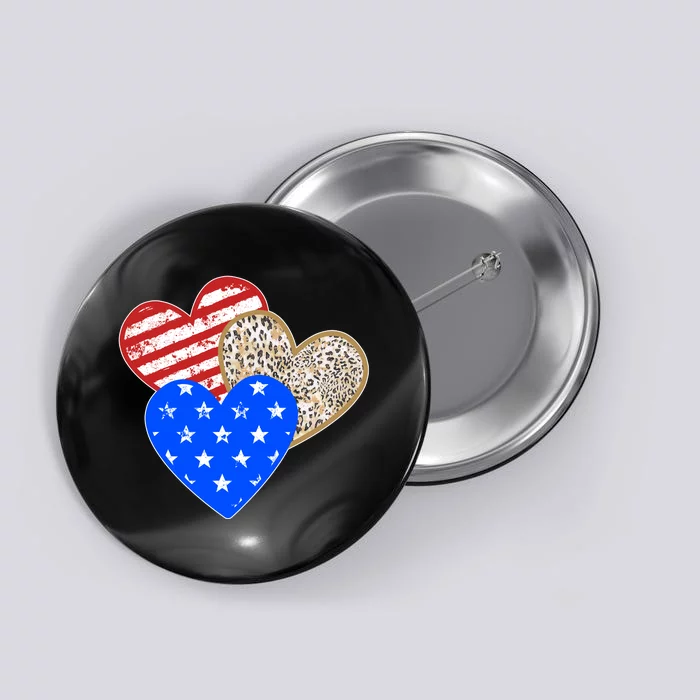 Patriotic Leopard Print Stars And Stripes Hearts Button