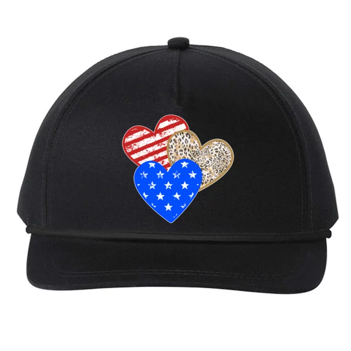 Patriotic Leopard Print Stars And Stripes Hearts Snapback Five-Panel Rope Hat