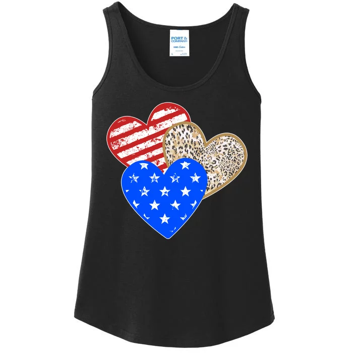 Patriotic Leopard Print Stars And Stripes Hearts Ladies Essential Tank