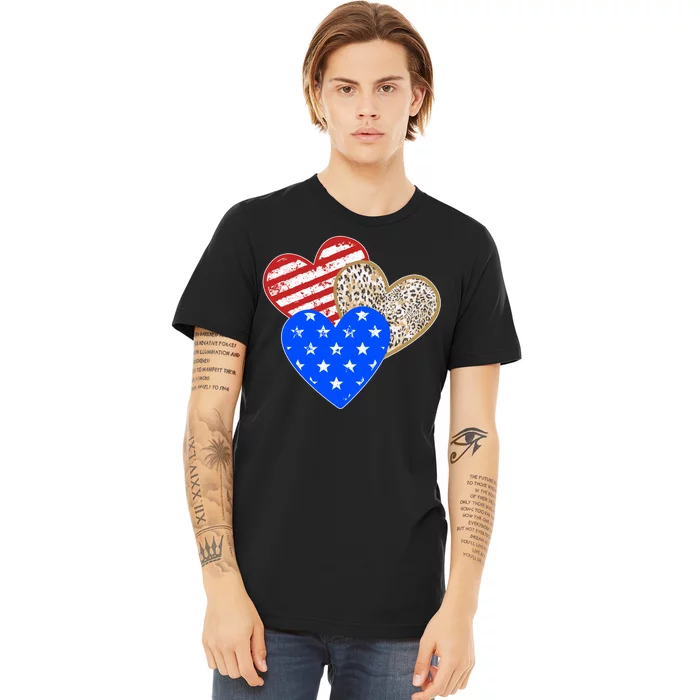 Patriotic Leopard Print Stars And Stripes Hearts Premium T-Shirt