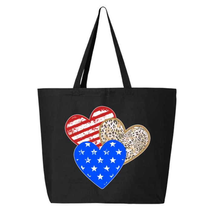 Patriotic Leopard Print Stars And Stripes Hearts 25L Jumbo Tote